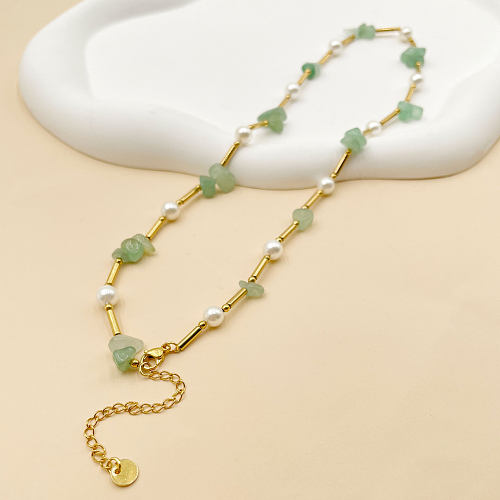 Fashion Geometric Stainless Steel  Pearl Natural Stone Necklace