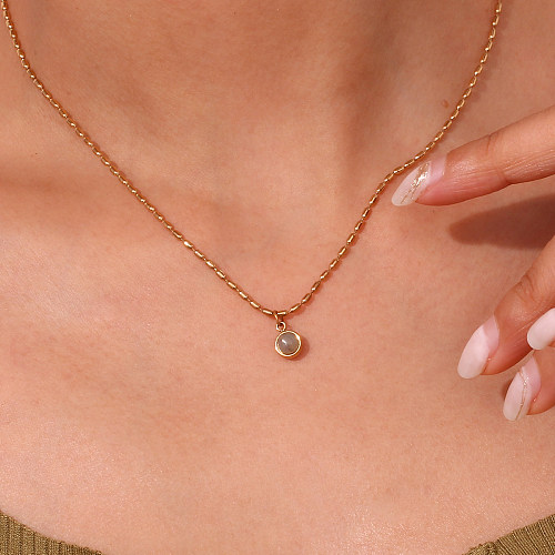 Basic Classic Style Solid Color Stainless Steel  Plating Natural Stone 18K Gold Plated Pendant Necklace