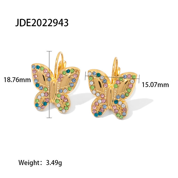 Boucles d'oreilles papillon en acier inoxydable, 1 paire, incrustation de placage de Zircon, à la mode