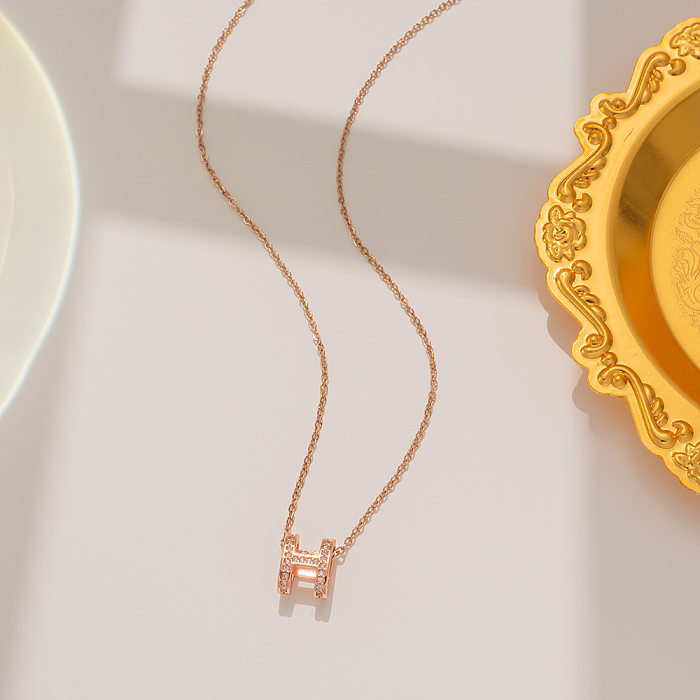 Wholesale Elegant Letter Stainless Steel Rhinestones Pendant Necklace