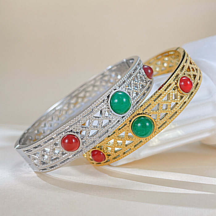 Bracelet ajouré en pierre naturelle, bloc de couleur de Style français, en acier inoxydable, vente en gros