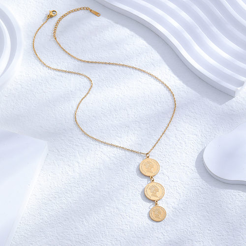 Vintage Style Classic Style Portrait Round Stainless Steel Plating 24K Gold Plated Pendant Necklace