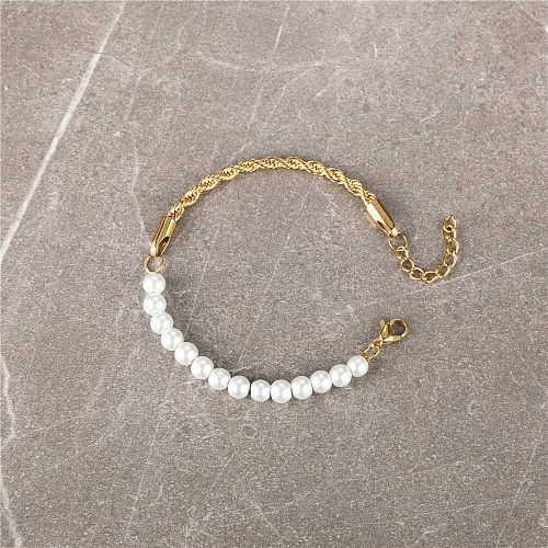 Einfache geometrische Armbänder aus Edelstahl mit künstlichen Perlen