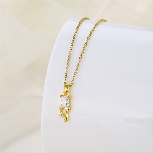 Wholesale Shiny Heart Shape Eye Flower Stainless Steel  Stainless Steel 18K Gold Plated Gold Plated Zircon Pendant Necklace