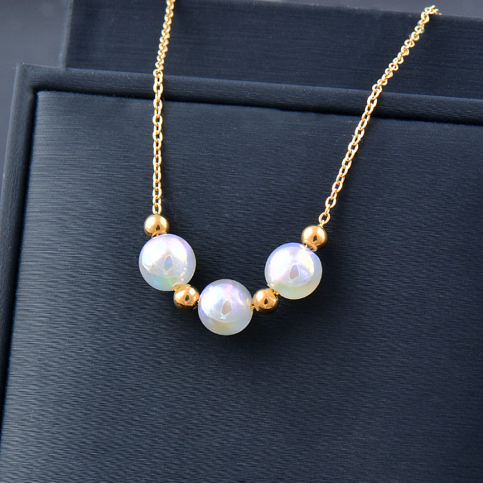 Collier avec pendentif en perles en acier inoxydable, couleur unie, tendance, 1 pièce