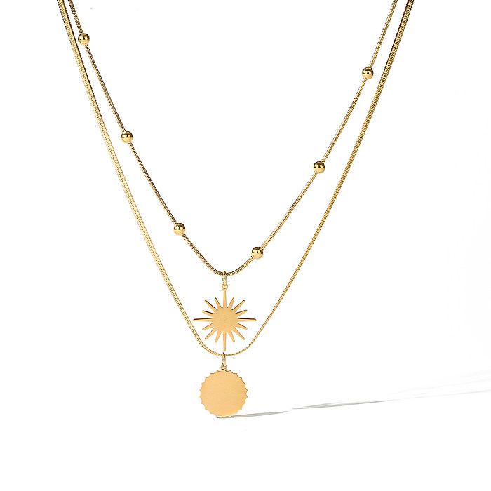 Schlichter Pendel-Halskette mit geometrischem Anhänger aus Edelstahl mit 18-Karat-Vergoldung