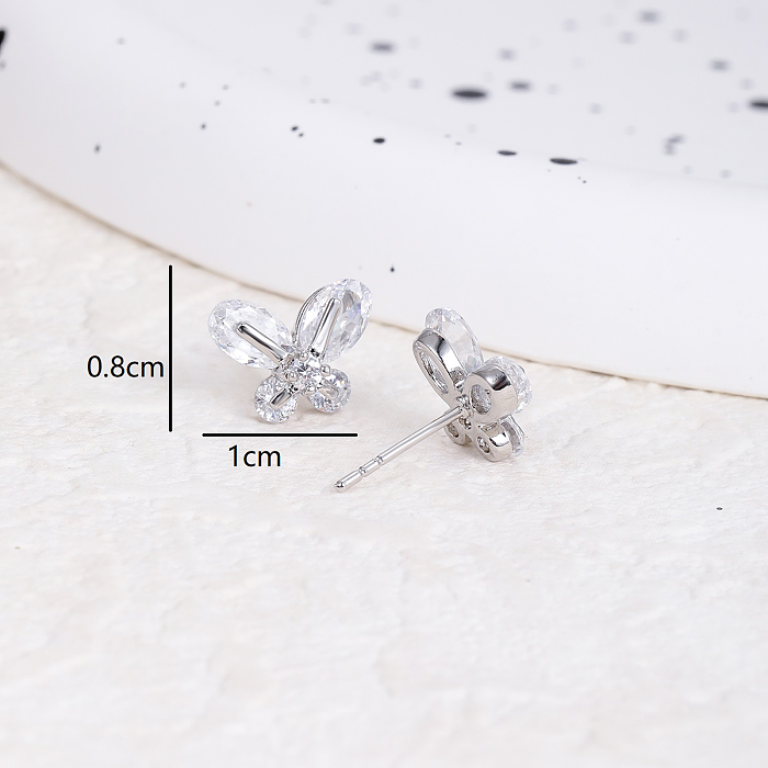 1 Pair Casual Commute Shiny Butterfly Plating Inlay Stainless Steel  Copper Zircon White Gold Plated Ear Studs