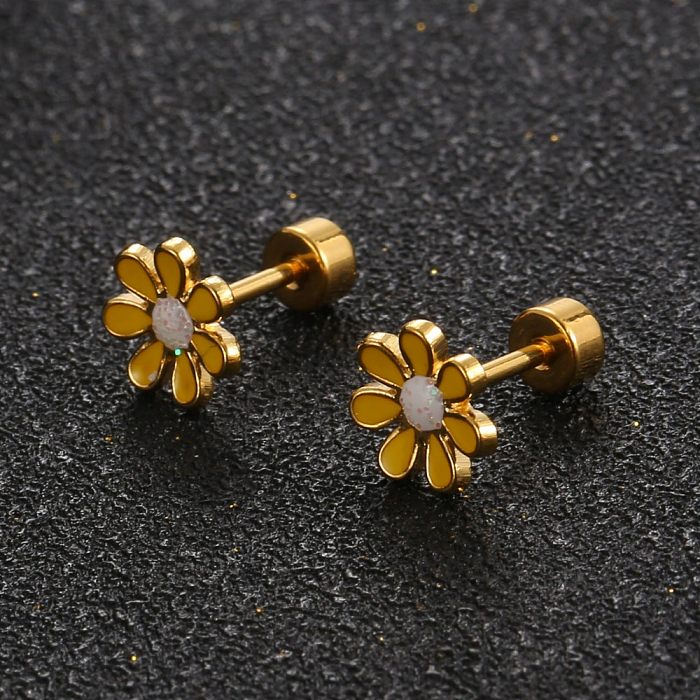 Three-dimensional Petal Flower Stainless Steel Earrings Ear Clip Single