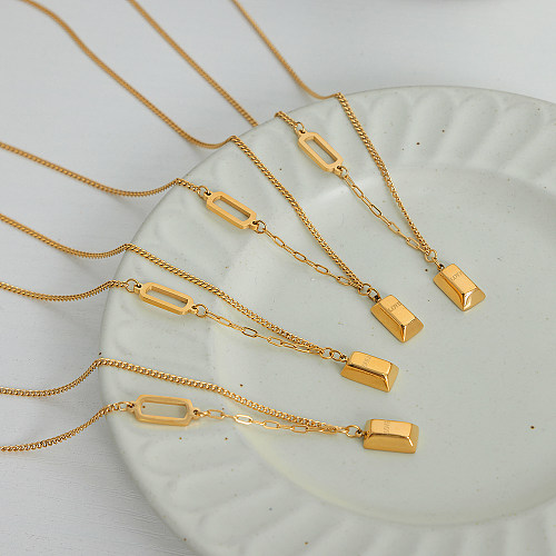 Elegante, schlichte, quadratische Halskette mit 18-karätigem Goldüberzug aus Edelstahl