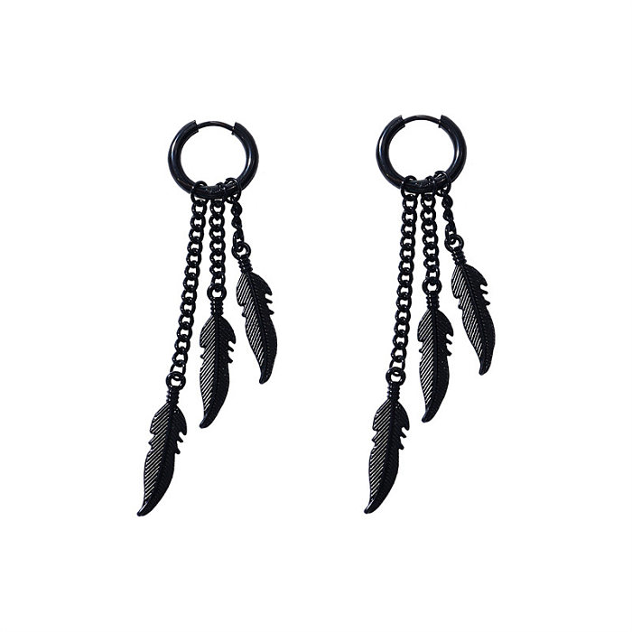 1 Piece Simple Style Feather Stainless Steel Tassel Chain Drop Earrings