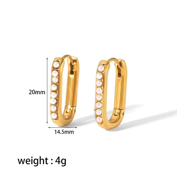 1 Pair Casual Oval Polishing Plating Inlay Stainless Steel  Zircon 18K Gold Plated Earrings