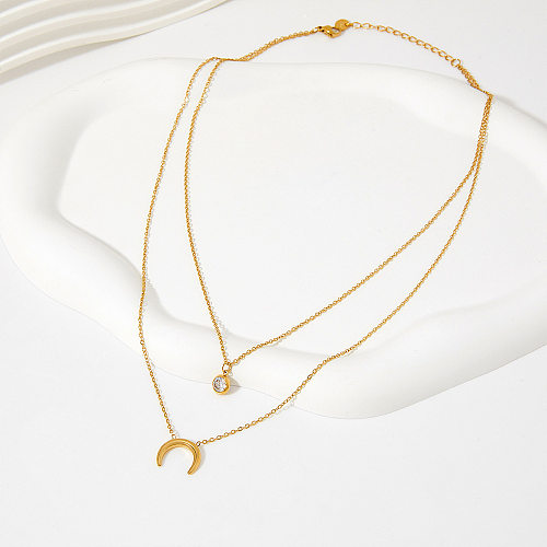 Fashion Geometric Moon Stainless Steel  Inlay Zircon Necklace