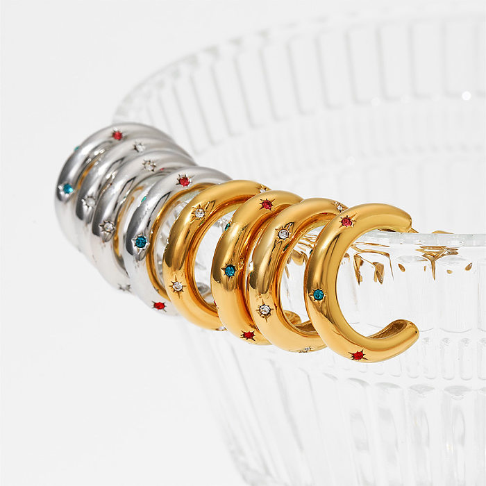 1 Paar klassische C-förmige Überzug-Inlay-Ohrringe aus Edelstahl mit künstlichen Edelsteinen