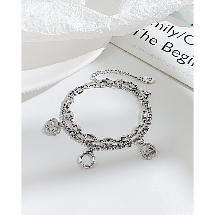 Fashion Love Circle Heart Shape Stainless Steel Bracelets Layered No Inlaid Stainless Steel Bracelets