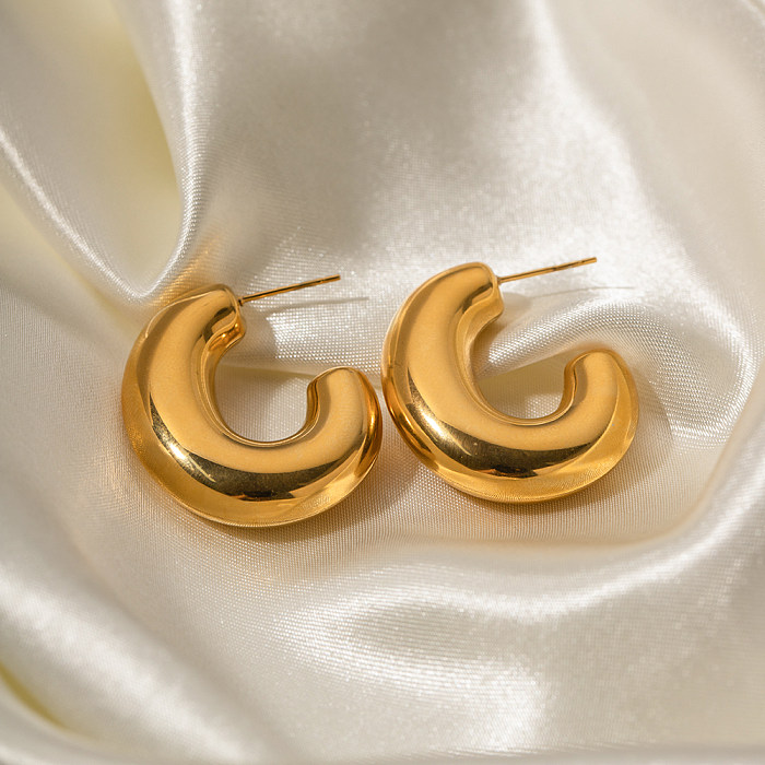 1 Pair INS Style C Shape Stainless Steel  Plating 18K Gold Plated Ear Studs