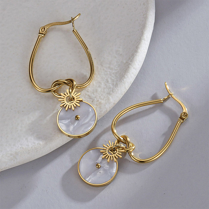 1 paire de boucles d'oreilles pendantes en acier inoxydable plaqué or 14 carats, Style Simple et élégant