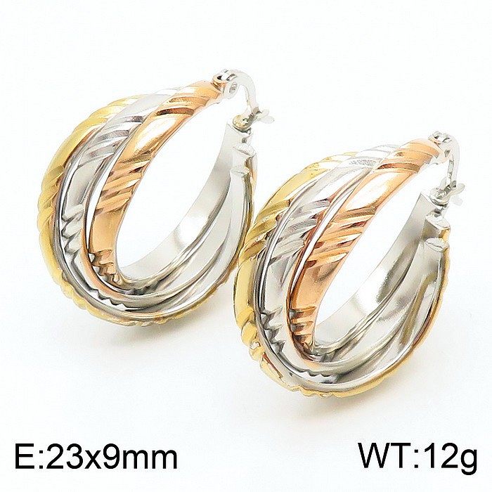 1 paire de boucles d'oreilles créoles plaquées or 18 carats en acier inoxydable plaqué multicolore brillant pour femme