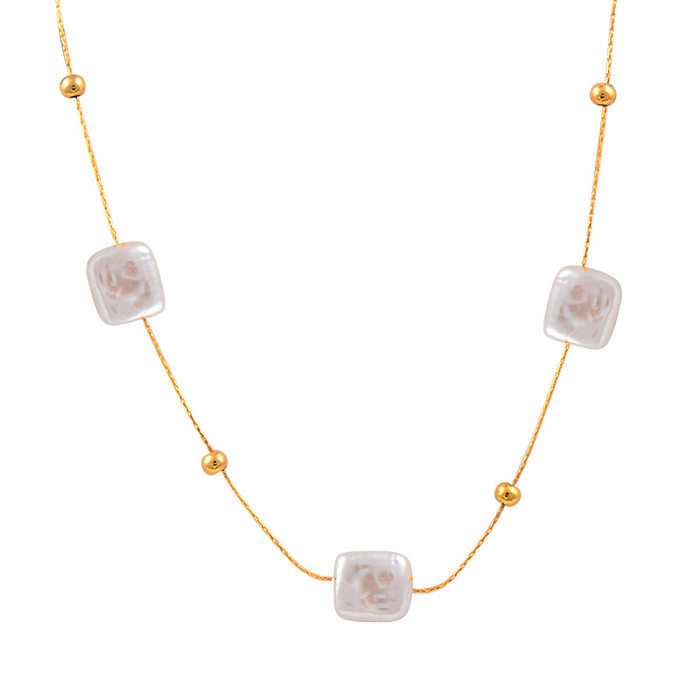 Modische geometrische Halskette mit Edelstahlbeschichtung und künstlichen Perlen, 1 Stück