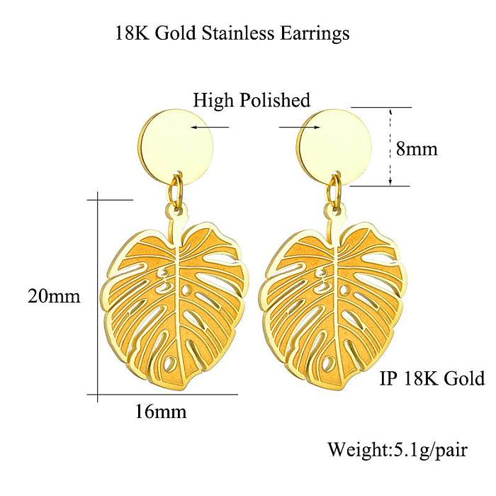Leaf Stainless Steel  Gold Earrings Female Bohemian