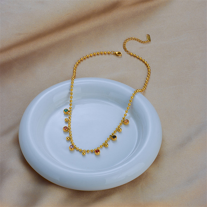Einfache geometrische Edelstahl-Halskette mit vergoldeten Strasssteinen, 1 Stück