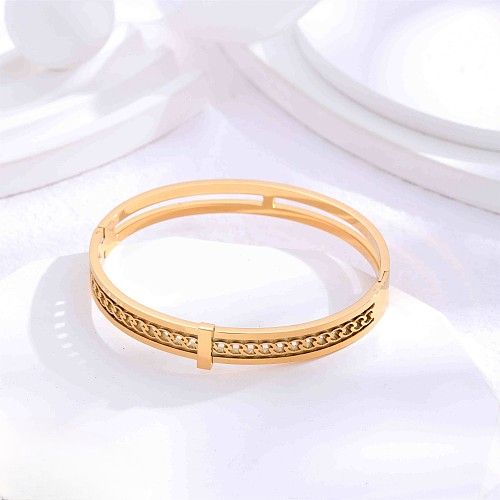 Casual Classic Style Letter Roman Numeral Stainless Steel Hollow Out Inlay Rhinestones Shell Bangle