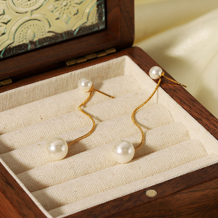 IG Style Simple Style Round Stainless Steel  Plating Inlay Pearl Drop Earrings 1 Pair