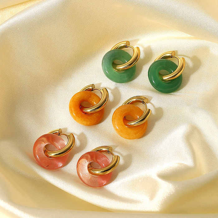 1 Paar Retro-Ohrringe aus Edelstahl mit runder Beschichtung und Aushöhlung in Türkis