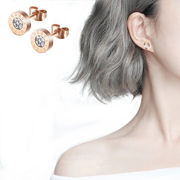 Clous d'oreilles en Zircon avec incrustation de placage en acier inoxydable, lettres géométriques de Style Simple à la mode