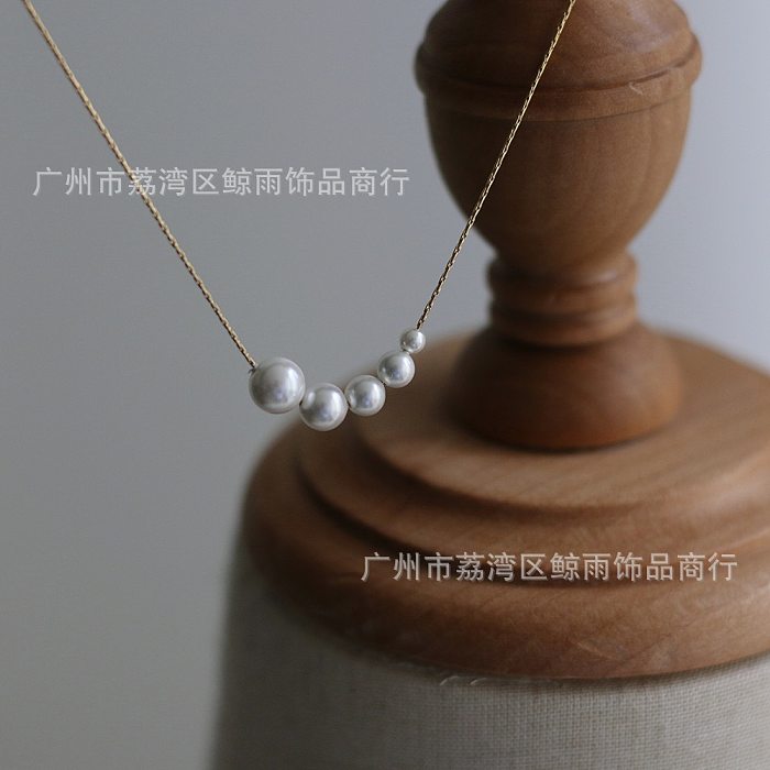 Jewelry Gradient Bubble Five Pearl Stainless Steel 18K Gold Plated Necklace