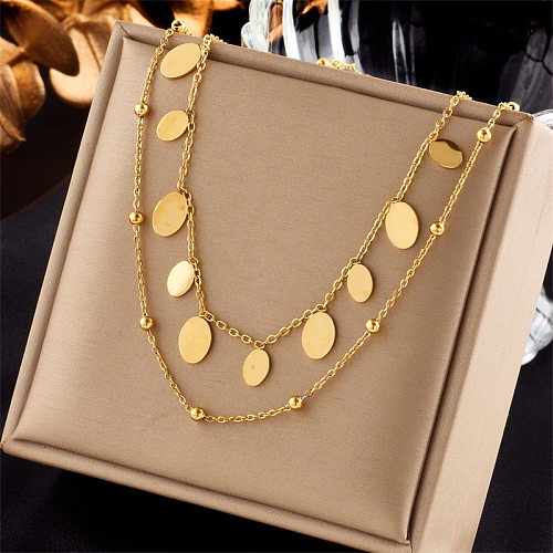 Simple Style Oval Stainless Steel Plating 18K Gold Plated Layered Necklaces