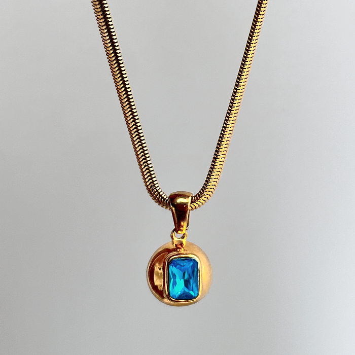Wholesale Retro Square Stainless Steel 18K Gold Plated Zircon Pendant Necklace