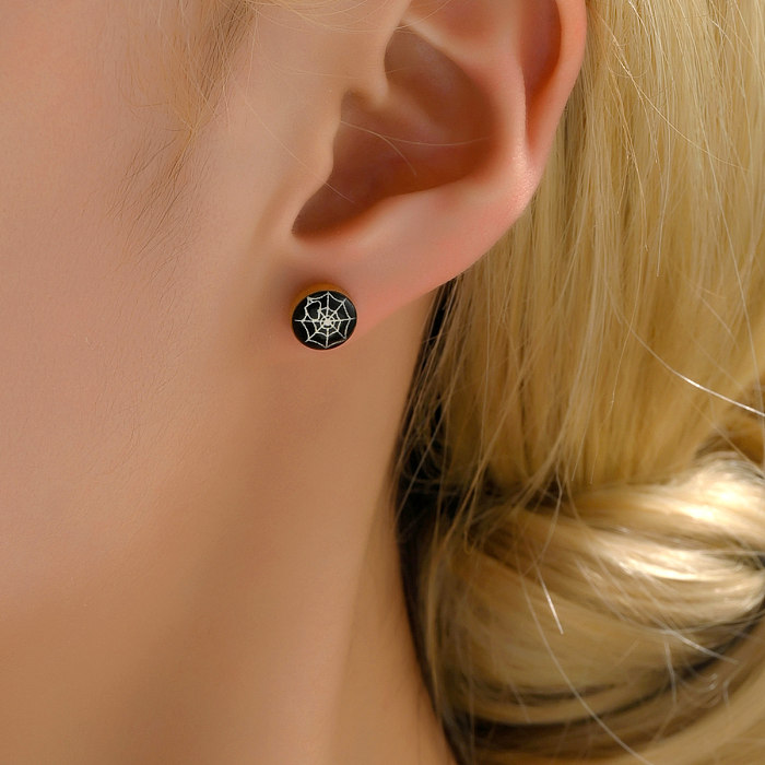 1 paire de clous d'oreilles en toile d'araignée ronde, Style Simple et Cool, incrustation en acier inoxydable, pierres précieuses artificielles