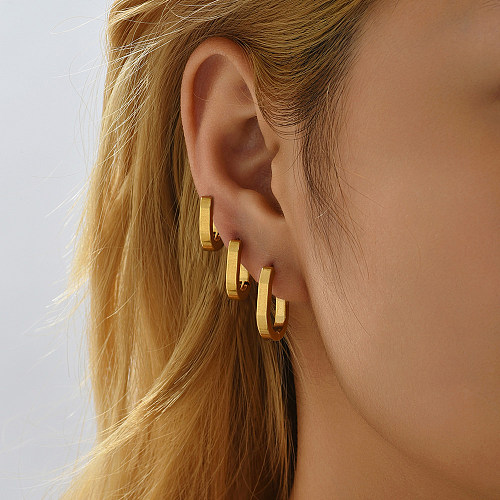 Boucles d'oreilles ovales en acier inoxydable, Style Simple, plaqué, 1 paire