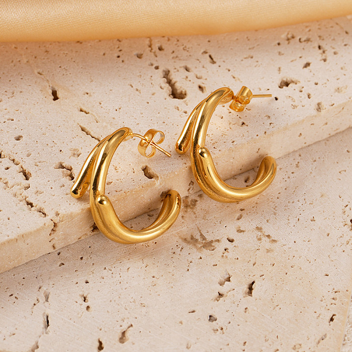 1 Paar schlichte C-förmige, U-förmige, vergoldete Ohrringe aus Edelstahl
