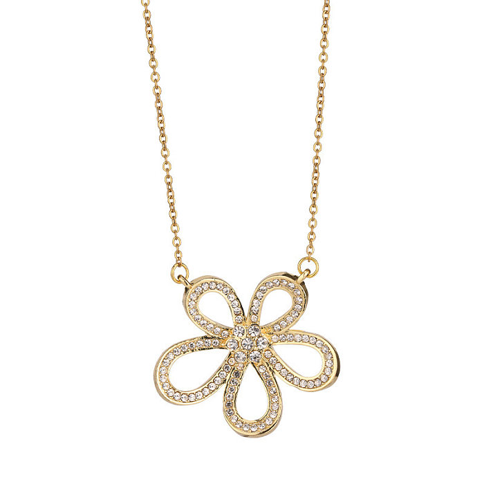 Collar de diamantes de imitación con incrustaciones de acero inoxidable con flor de estilo simple 1 pieza