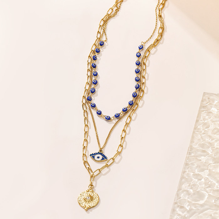 Elegante, glänzende Teufelsauge-Halsketten mit Edelstahlbeschichtung und Zirkoneinlage, 18 Karat vergoldet
