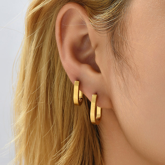 Boucles d'oreilles ovales en acier inoxydable, Style Simple, plaqué, 1 paire