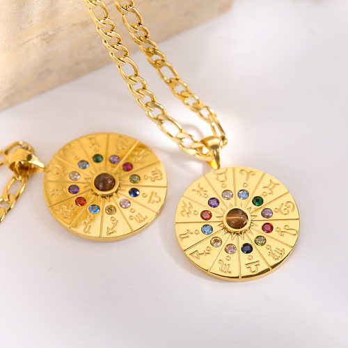 Retro Geometric Stainless Steel  Necklace Plating Zircon Stainless Steel  Necklaces