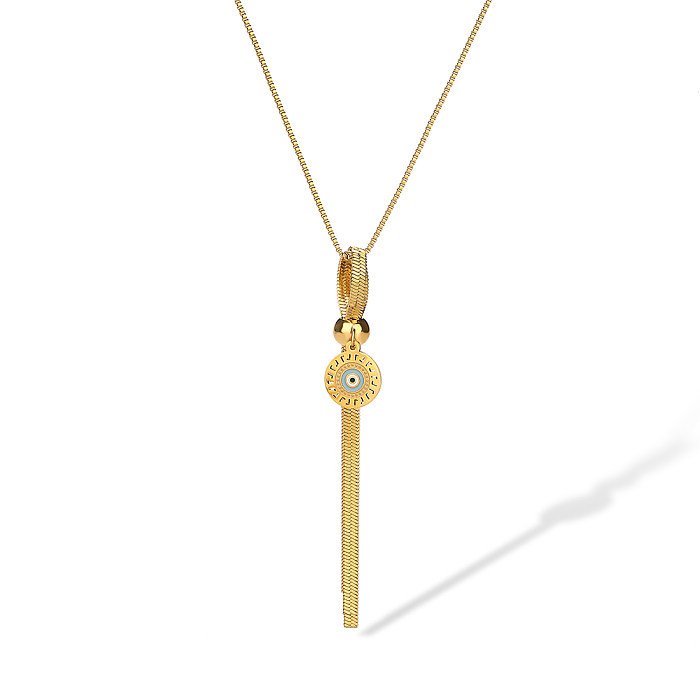 Einfache Streetwear-Pendel-Halskette mit geometrischem Edelstahl-Emaille-Überzug, Inlay, Zirkon, 18 Karat vergoldet, Anhänger-Halskette