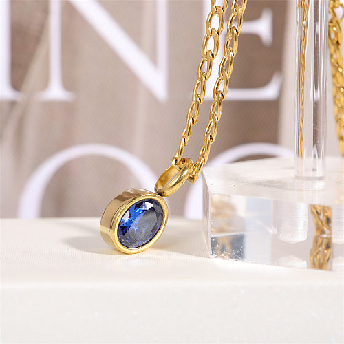 Retro Geometric Stainless Steel  Necklace Plating Zircon Stainless Steel  Necklaces