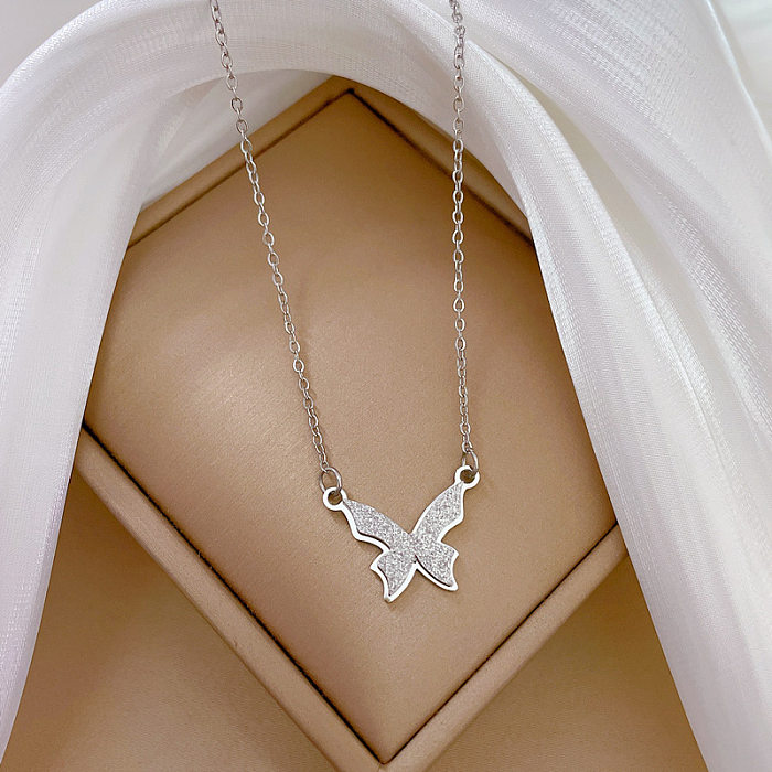 Lady Butterfly Stainless Steel Plating Pendant Necklace 1 Piece