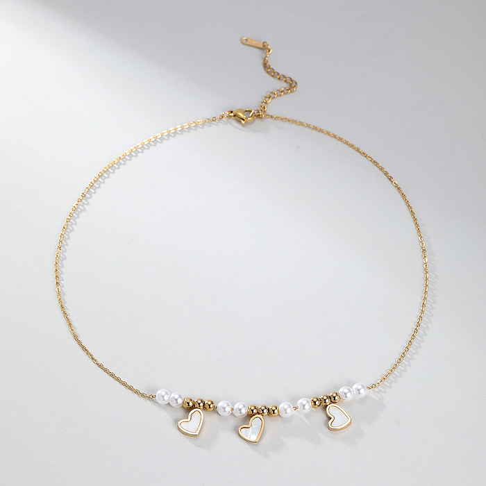 Romantische Herzform im nordischen Stil, Edelstahl-Kunststoffbeschichtung, 18 Karat vergoldete Halskette