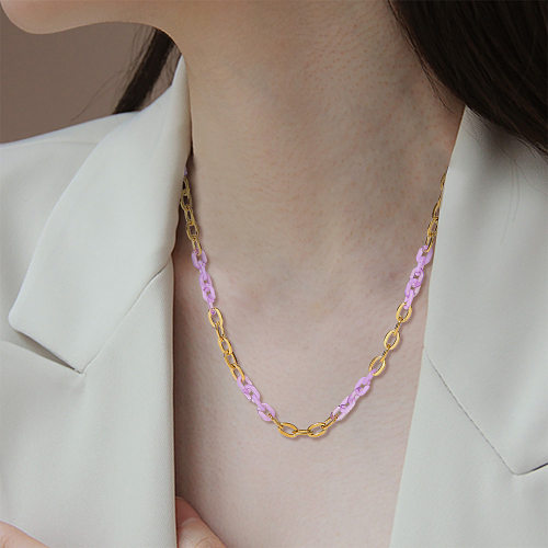 Nuevo collar de acero inoxidable con cadena cruzada de acero inoxidable púrpura chapado en oro de 18 quilates