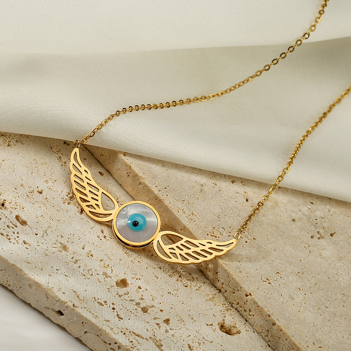Modern Style Artistic Angel Wings Devil'S Eye Stainless Steel Plating 18K Gold Plated Pendant Necklace