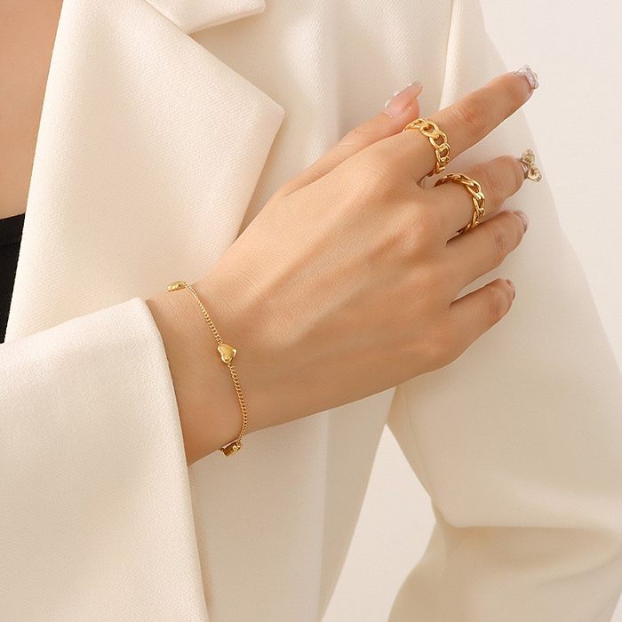Moda colar em forma de coração pulseira feminina aço inoxidável conjunto de joias banhadas a ouro