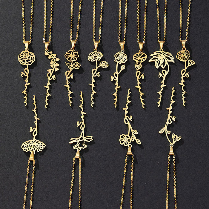 Halskette mit Anhänger „Lady Flower“ aus Edelstahl mit 18-Karat-Vergoldung