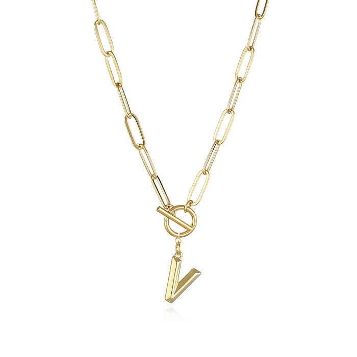 Buchstabe 18K geometrischer Messing-Galvanik-Gold-Anhänger einfache Kupfer-Halskette weiblich