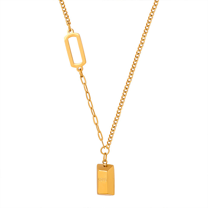 Elegant Simple Style Square Stainless Steel Plating 18K Gold Plated Pendant Necklace