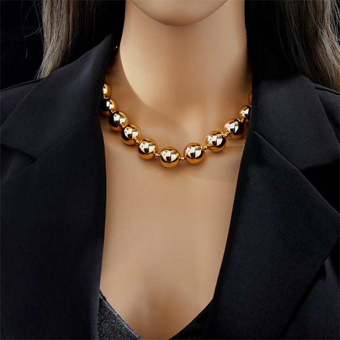 Casual Exaggerated Round CCB Stainless Steel Beaded Plating 18K Gold Plated Necklace