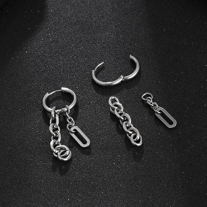 Boucles d'oreilles pendantes en acier inoxydable, style hip-hop streetwear, polissage géométrique, 1 pièce